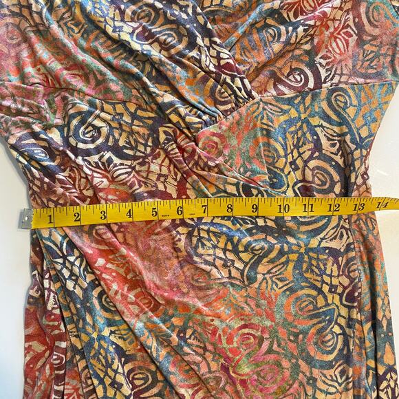 Peruvian Connection Savannah Dress Womens Medium Ruched Faux Wrap Midi Cocktail - Picture 11 of 12